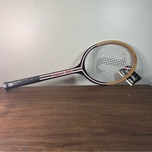 Spalding Impact 220 Wooden Racquet NEW NOS Natural Hide Grip Wood Overlay